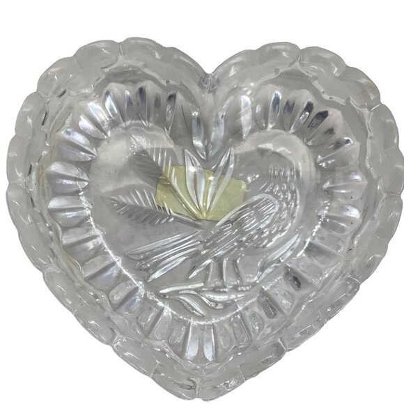 Vtg ECHT BLEIKRISTALL Lead Crystal Heart Shape Bird Etched Candy Dish Germany - Picture 1 of 6